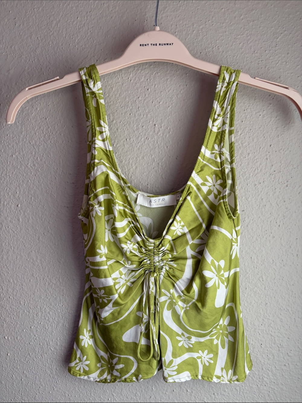 ASTR Green and White Floral Drawstring Tank Top